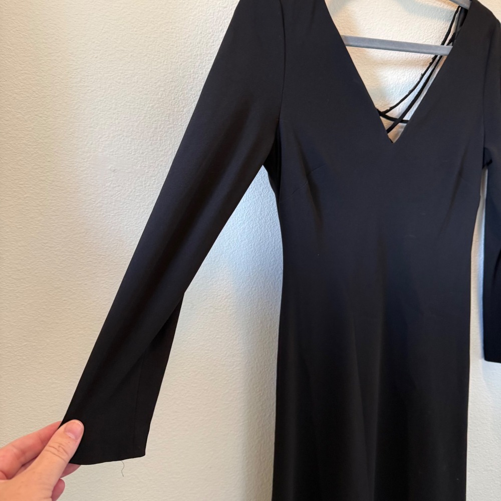 Lauren‎ Ralph Lauren Black Sequin Crisscross Back Midi Dress Long Sleeve Size 6 - Picture 4 of 11